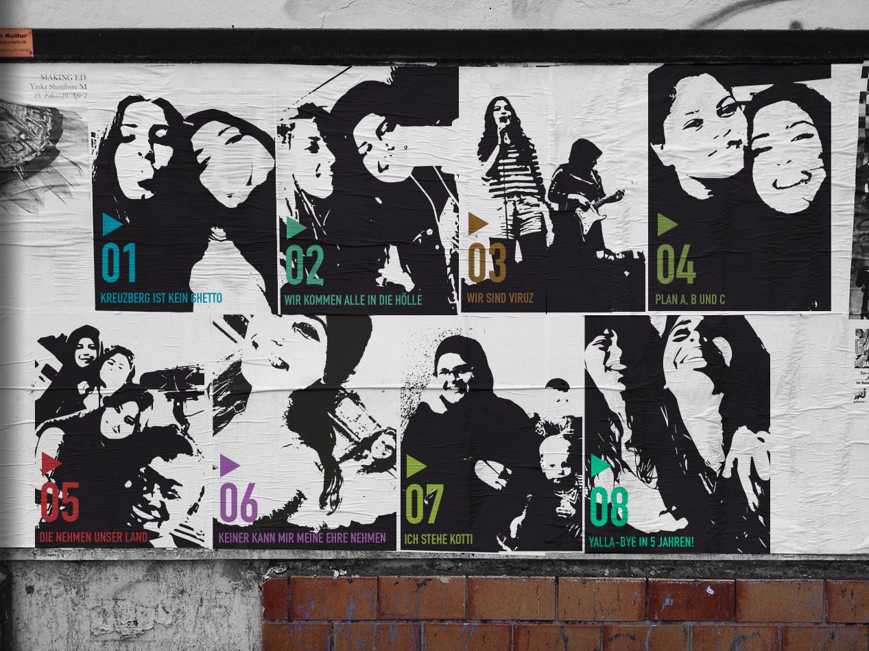 Foto/Illustration Plakatwand mit den 8 Folgen als Paste-Up